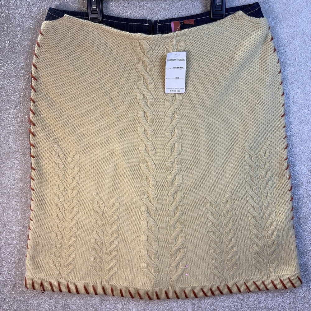 Koperhaus Mini Skirt Womens 29 Yellow Blue Cable Knit Denim Mixed Media‎ FLAWS